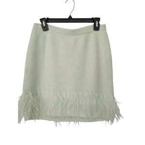 Cinq à Sept Briana Feather Mini Skirt Knit Size‎ M Patina Green NWT $295